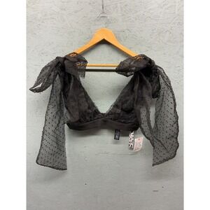 ASOS Luxe Women’s 8 Black Sheer Mesh Polka Dot Crop Blouse Tie-Shoulder NWT‎